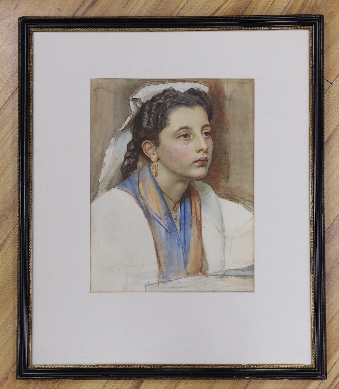 19th century English School, watercolour, Sketch of an Italian woman, 40 x 31cm